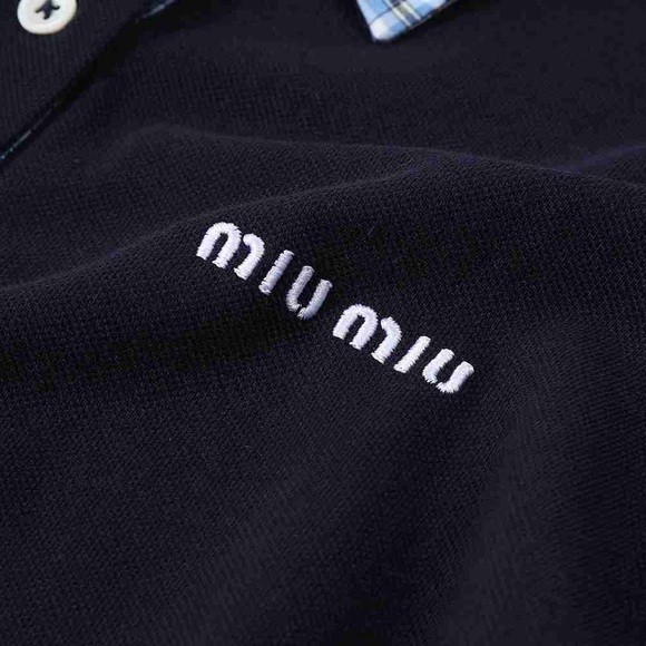 Miu Miu Women's Navy Blue Polo Collar Short-Sleeve T-Shirt - Picture 4 of 7